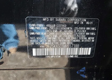 2021 Subaru Forester Limited from USA, damaged, VIN JF2SKASC6MH557388